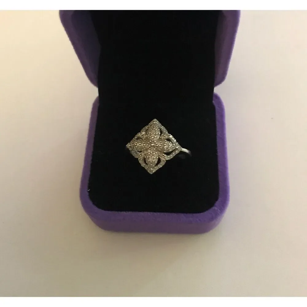 NEW~Gorgeous .63 Ct. Genuine Diamond Starburst Flower Design Cluster Ring Sz 9